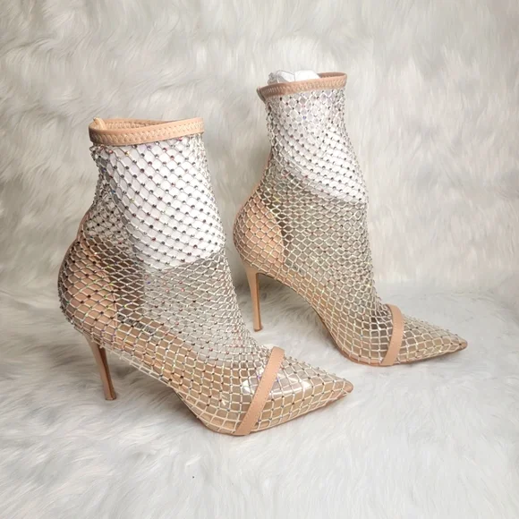 Fishnet rhinestones nude stiletto